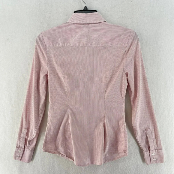 Express Button-Up Shirt Women's Sz XS Red White Striped Collared Long Sleeve - Picture 2 of 9